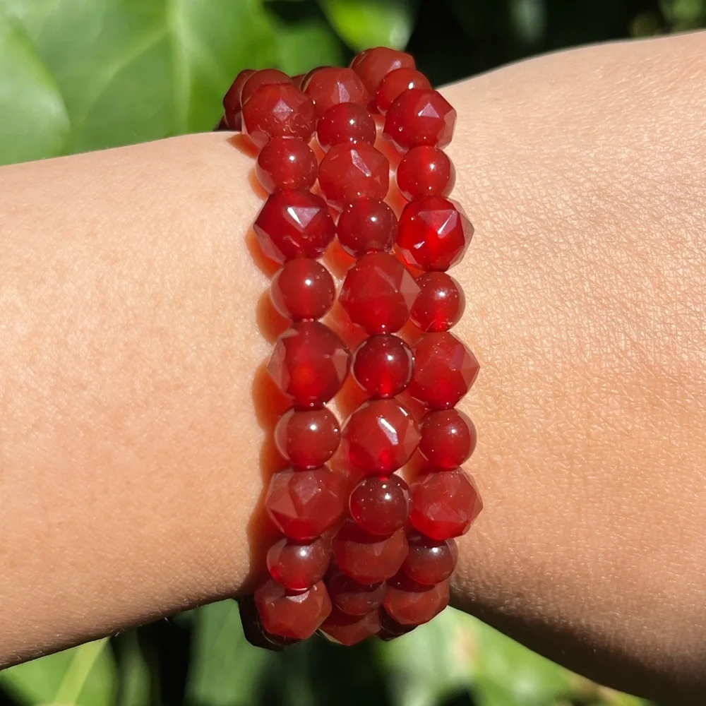 8mm stretchable faceted carnelian bracelet‎